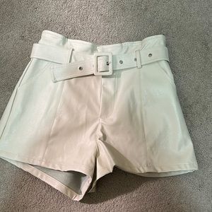 tan leather shorts